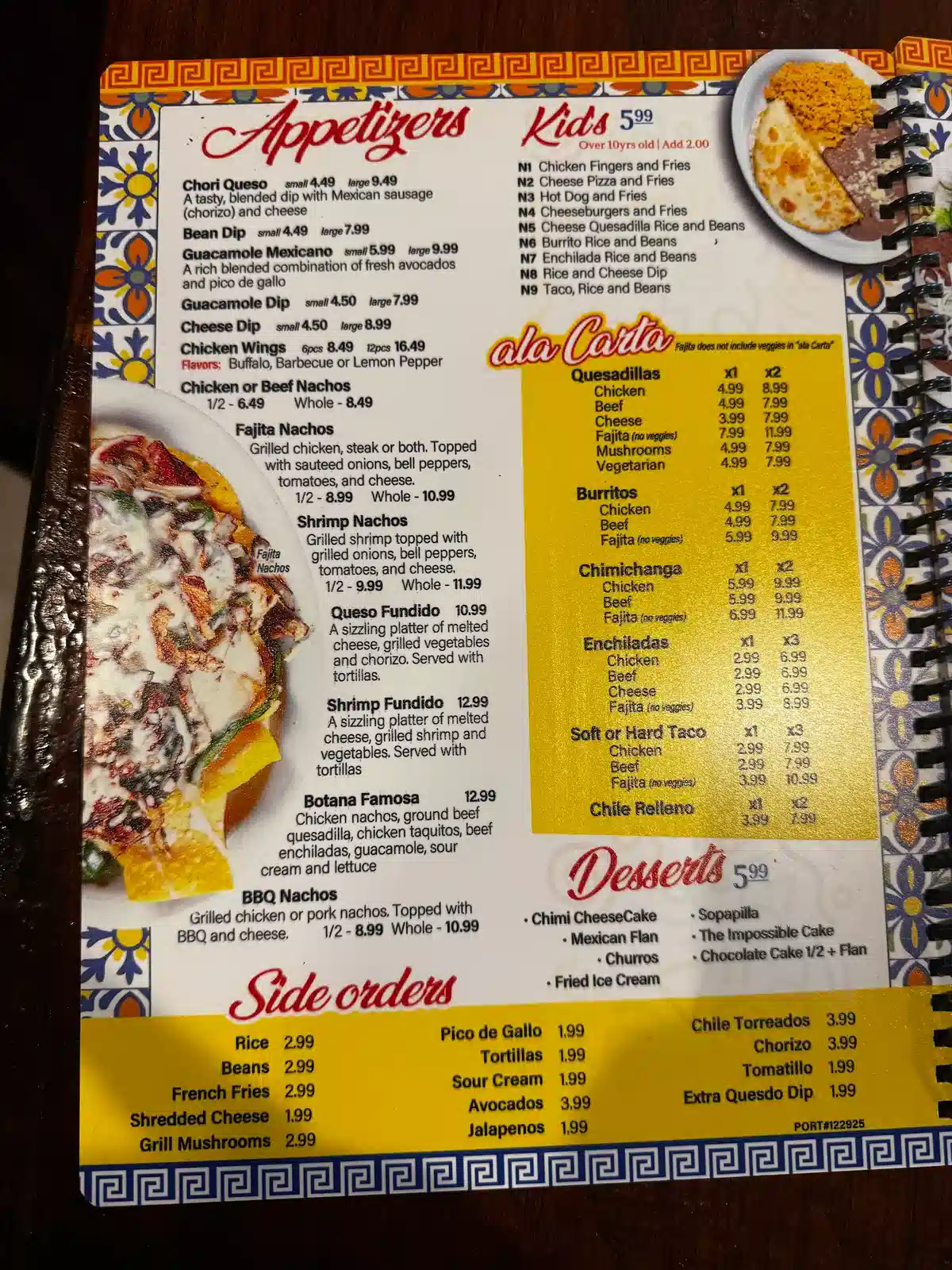 Los Portales Mexican Restaurant Bar & Grill Menu