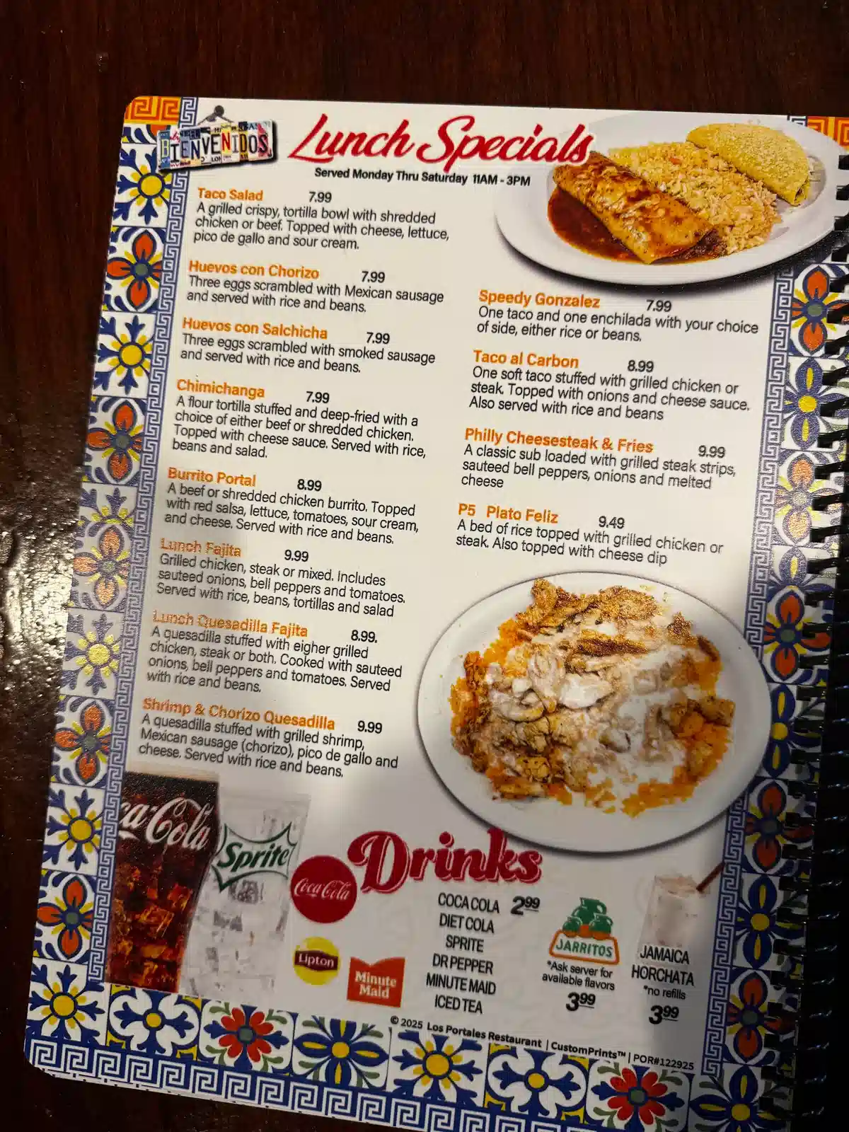 Los Portales Mexican Restaurant Bar & Grill Menu