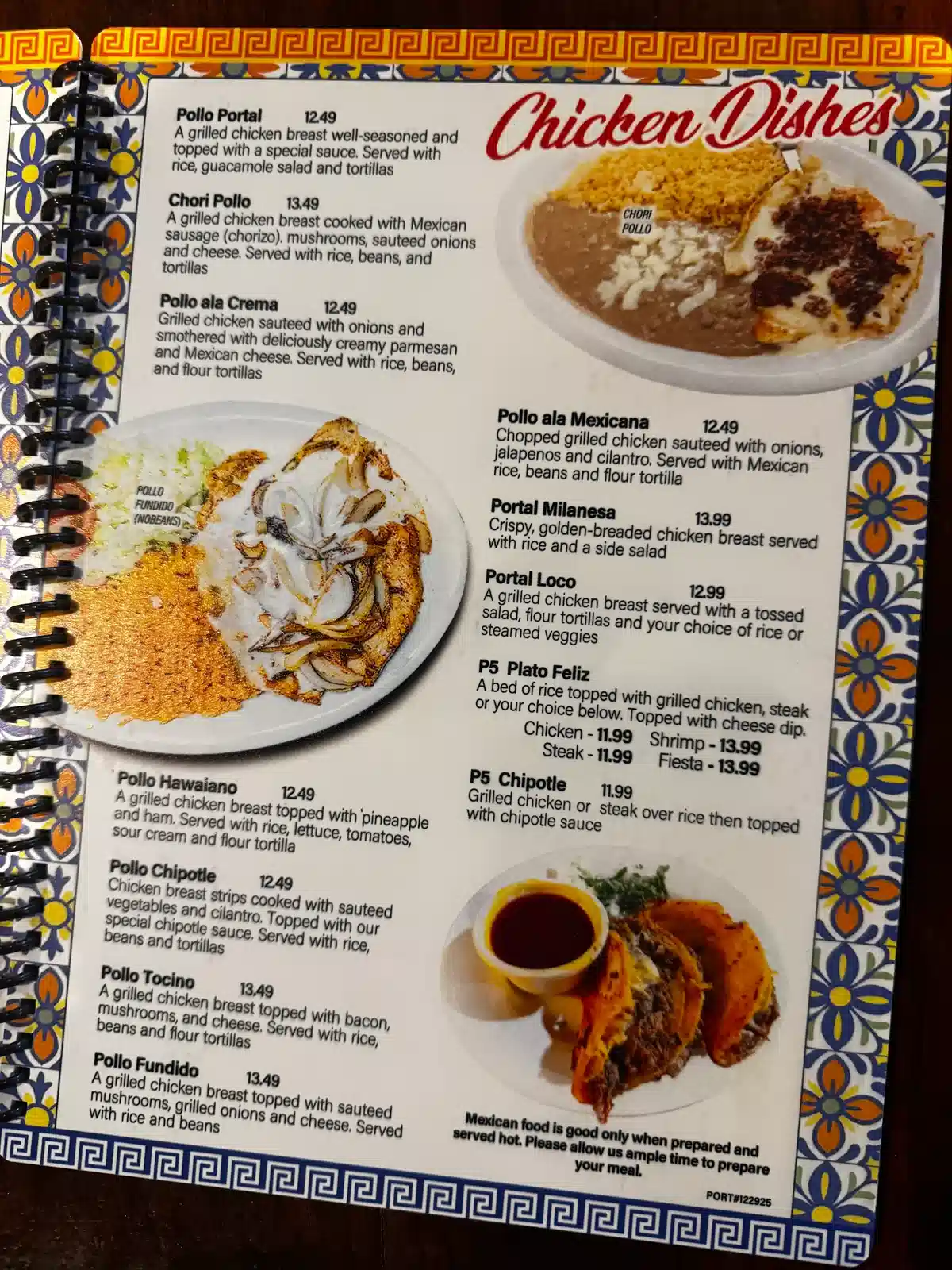 Los Portales Mexican Restaurant Bar & Grill Menu